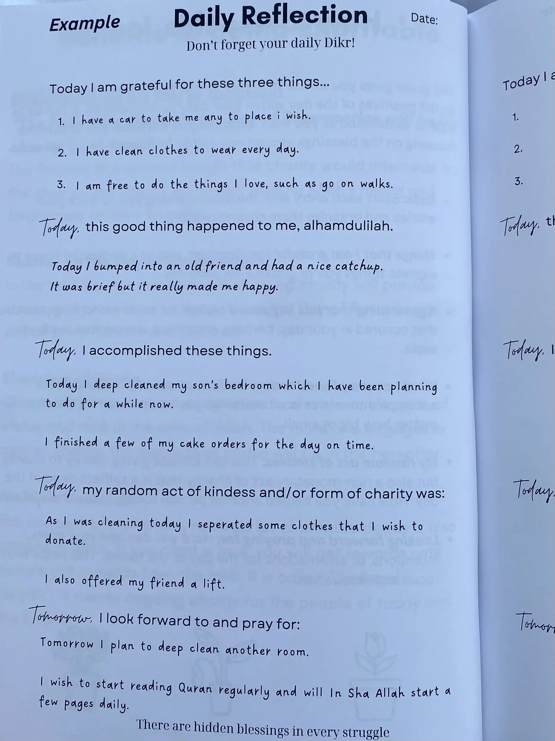 My Life is Full of Baraqah – Guided Gratitude Journal - Daily Reflection ExamplePage